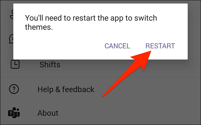 Запрос на перезапуск приложения Microsoft Teams