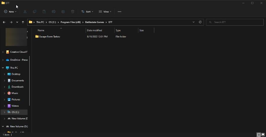 Папка Escape From Tarkov в проводнике Windows
