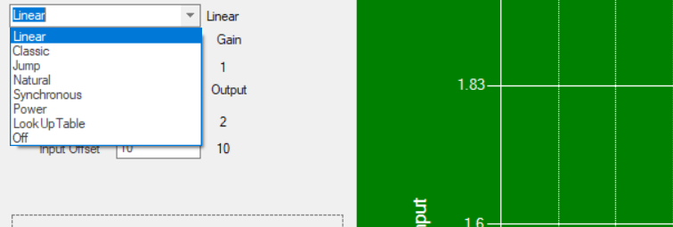 Меню выбора типа ускорения в Raw Accel