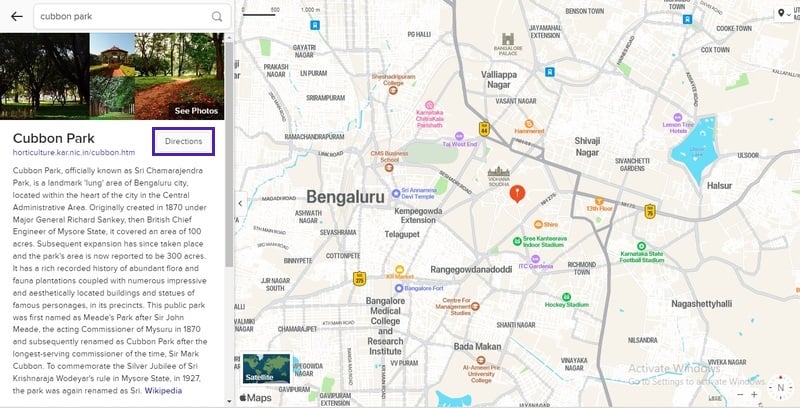 Кнопка Directions в Apple Maps на вебе