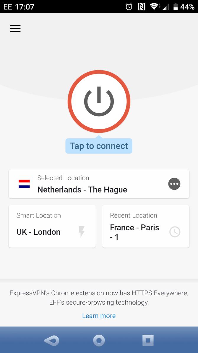 Скриншот: приложение ExpressVPN на Android