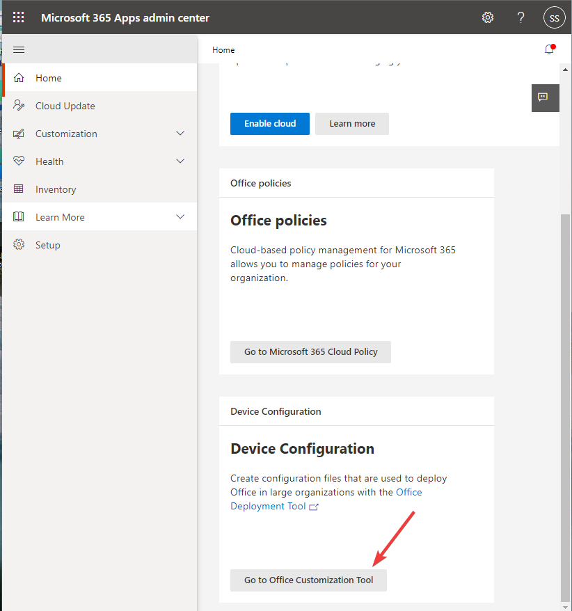 Переход в раздел Device Configuration в админцентре