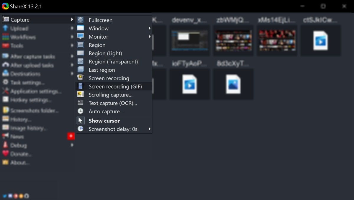 Опция Screen Recording (GIF) в ShareX