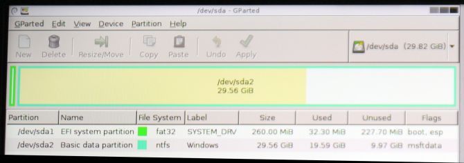 Интерфейс GParted с перечнем разделов