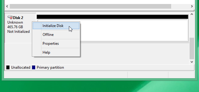 Снимок экрана с инициализацией диска