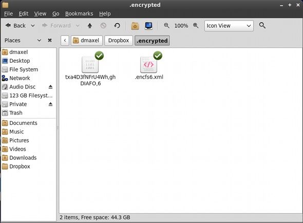 Результат: зашифрованные файлы в папке Dropbox и доступные расшифрованные копии локально