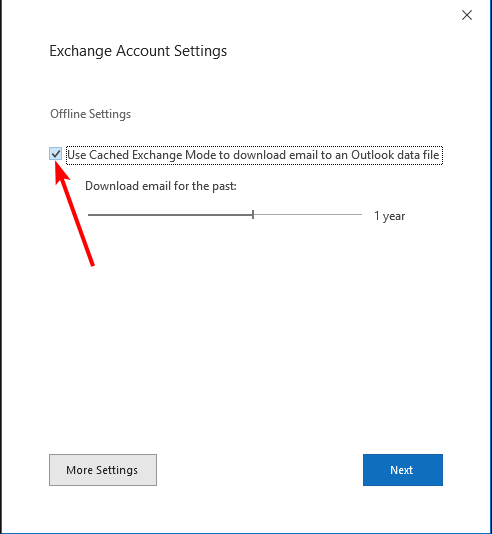 Опция 'Кэшировать Exchange' в настройках аккаунта