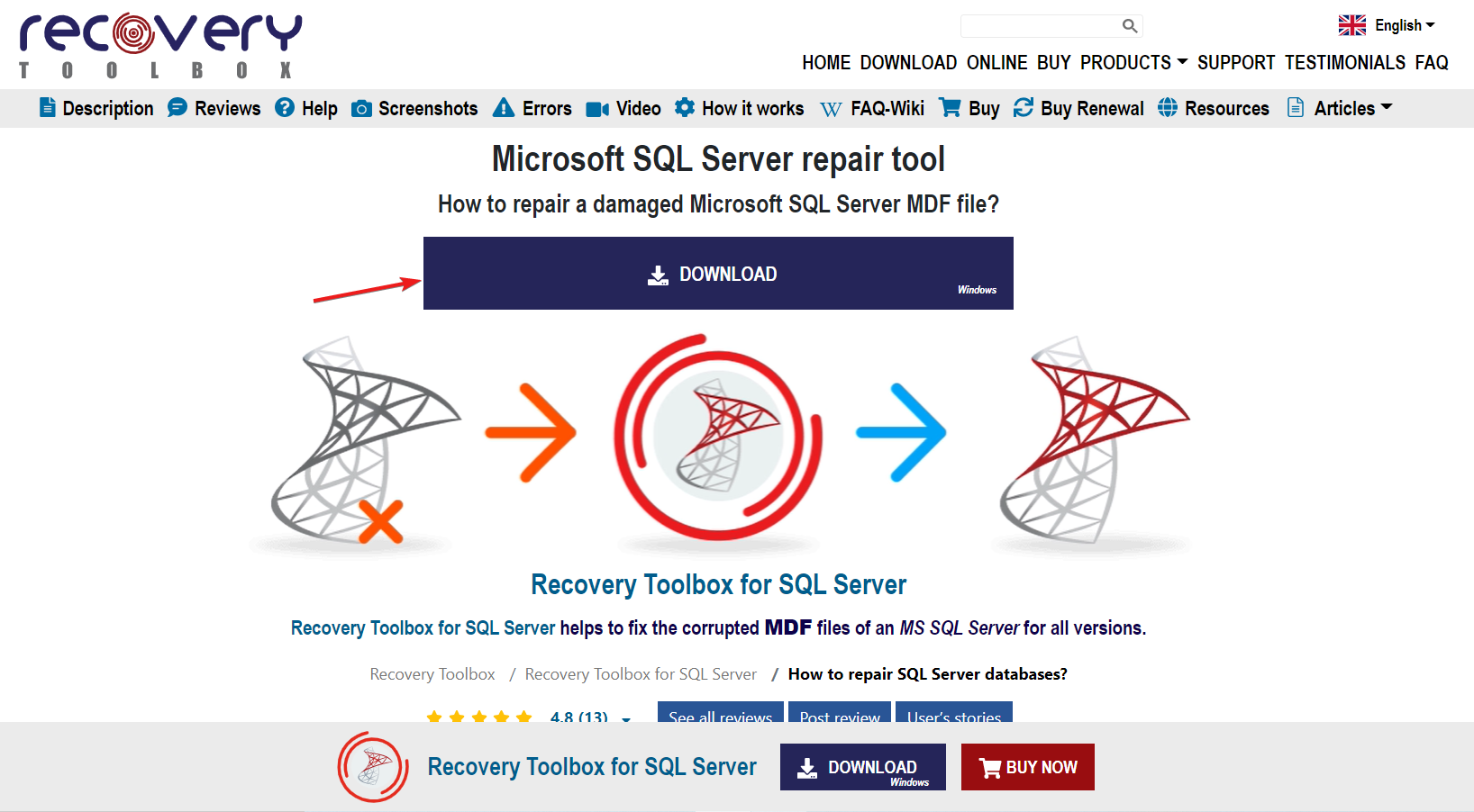 Скачивание Recovery Toolbox for SQL Server