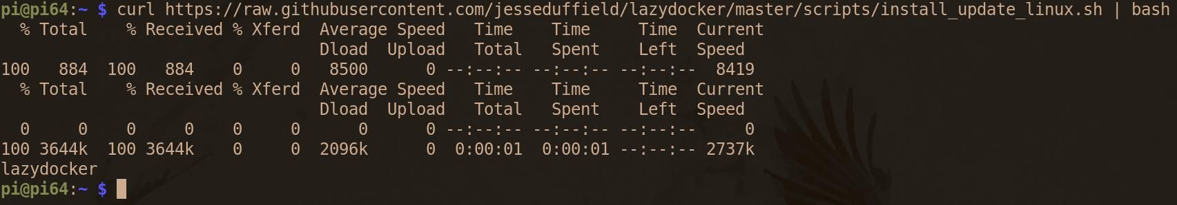 Процесс установки lazydocker через скрипт