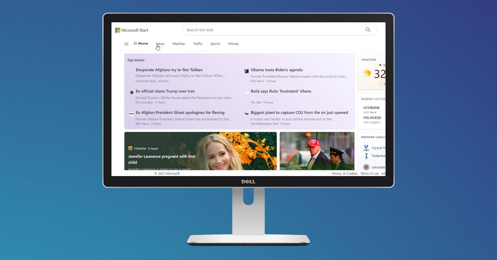 Интерфейс Microsoft Start на дисплее Dell