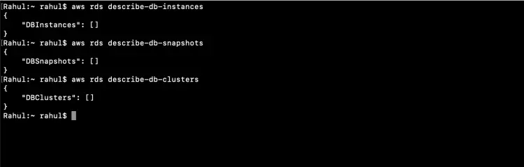 Список RDS-инстансов, снапшотов и кластеров
