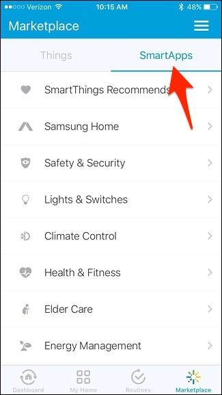 Скриншот раздела SmartApps в Marketplace сверху