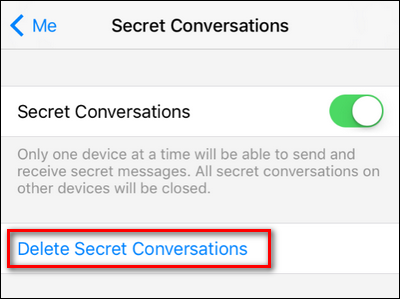 Опции удаления секретных разговоров