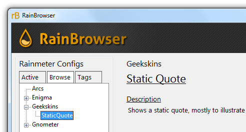 RainBrowser: Skins-Browser-Ansicht