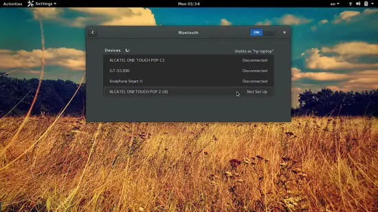 Liste des appareils Bluetooth disponibles dans GNOME