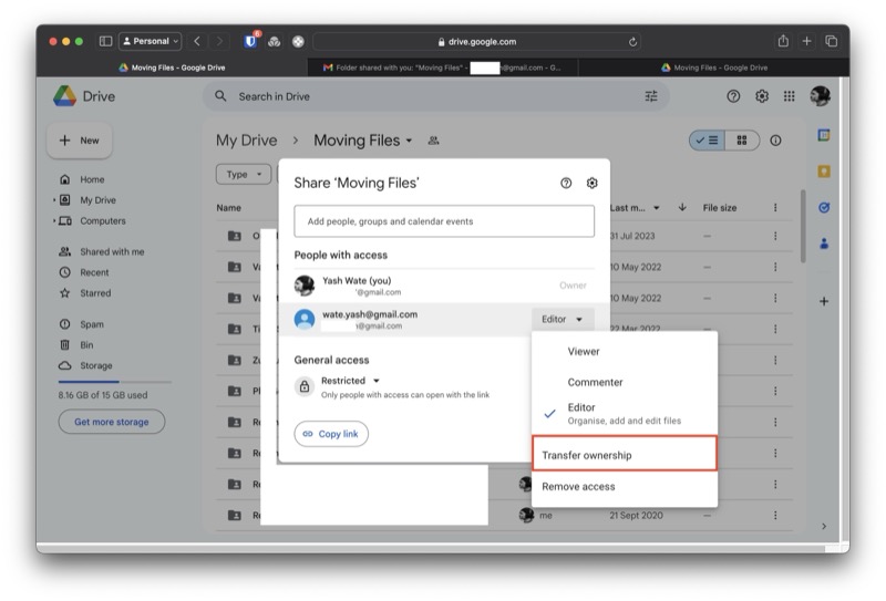 передача права собственности на папку