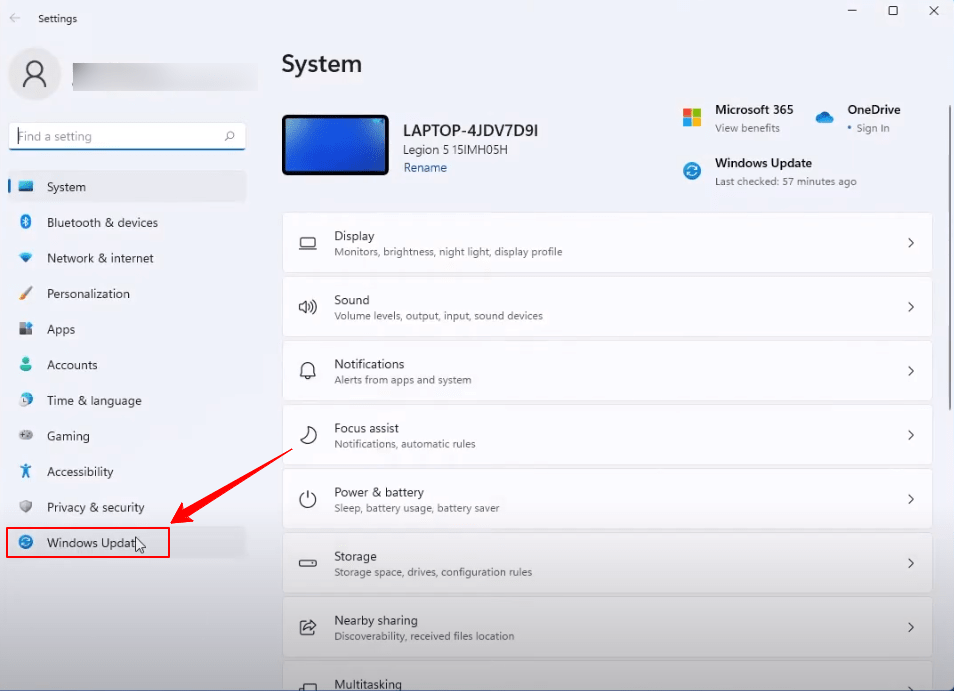 Windows Update を選択する