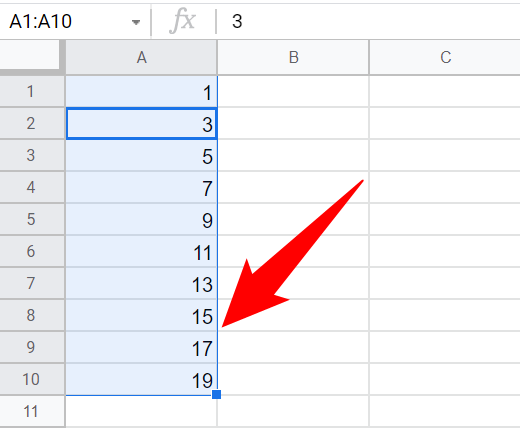 Результат заполнения нечётных чисел.