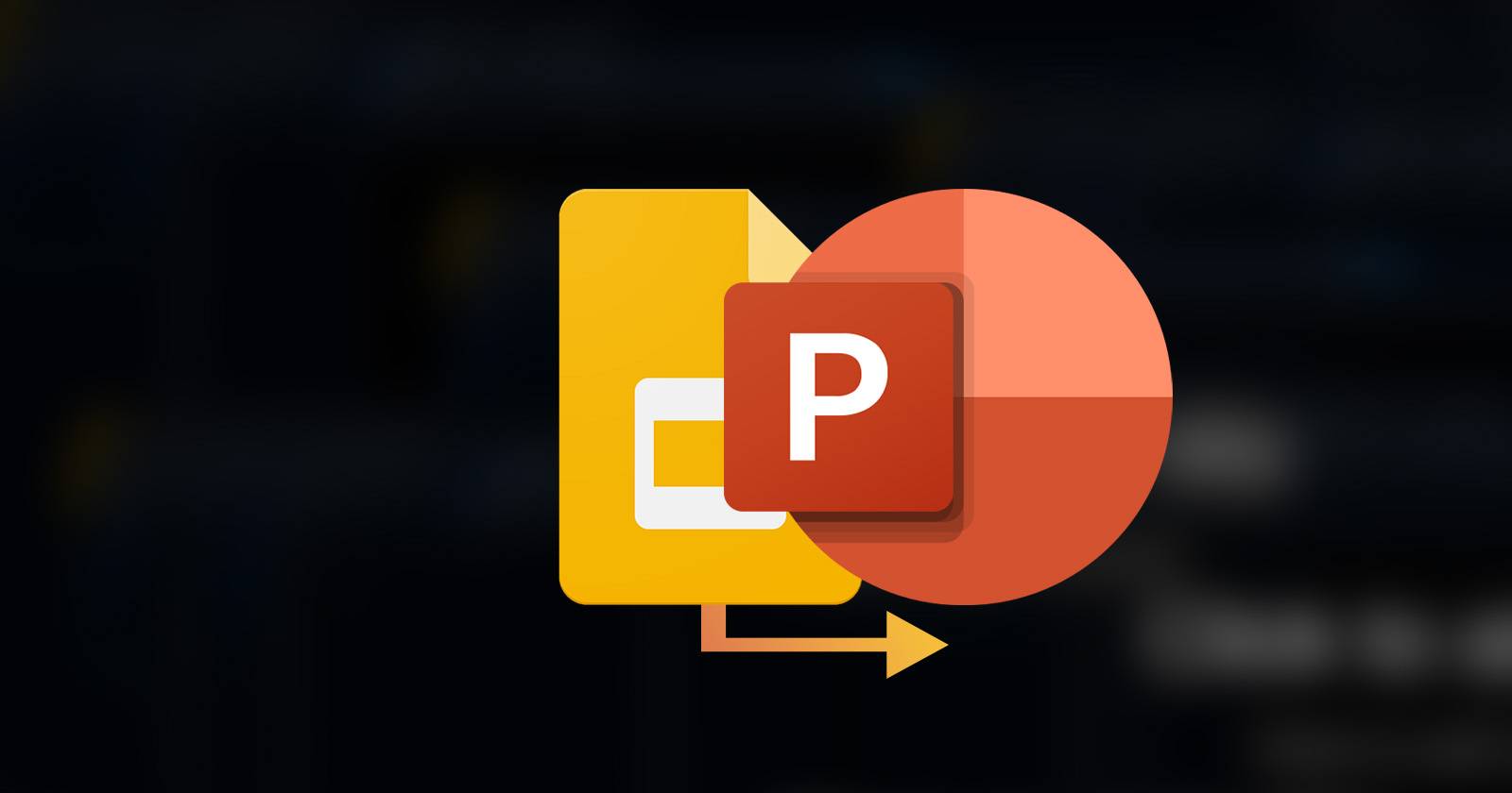 Логотипы Google Slides и Microsoft PowerPoint с направленной стрелкой между ними