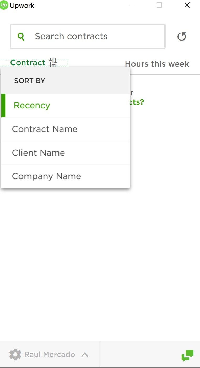 Upwork Desktop app filters