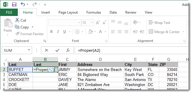 Ввод формулы Proper в первой ячейке нового столбца
