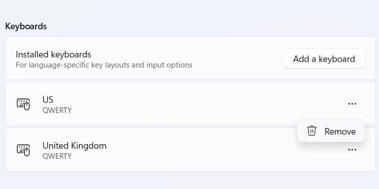 Удаление раскладки клавиатуры в Windows 11