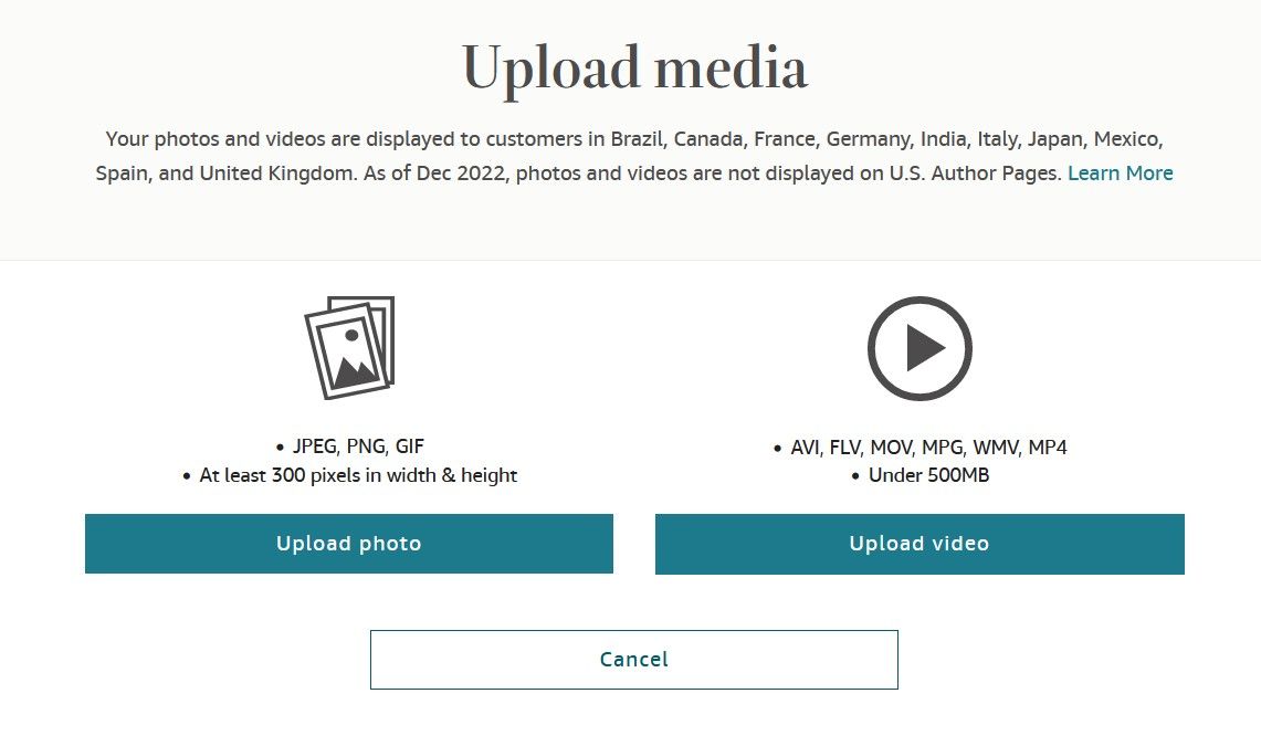 Инструменты загрузки медиа для профиля Author Central