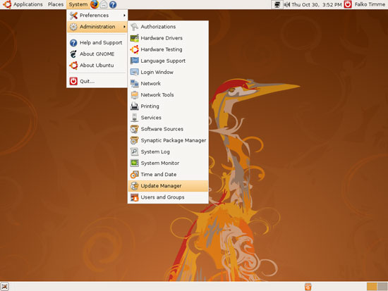 Окно Менеджера обновлений Ubuntu
