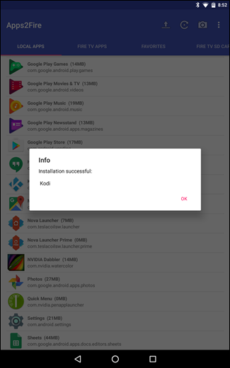 Скриншот уведомления об успешной установке