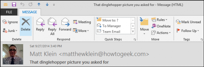 Снимок экрана: раздел удаления и игнорирования на ленте Outlook