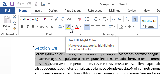 Выделение текста в документе Word