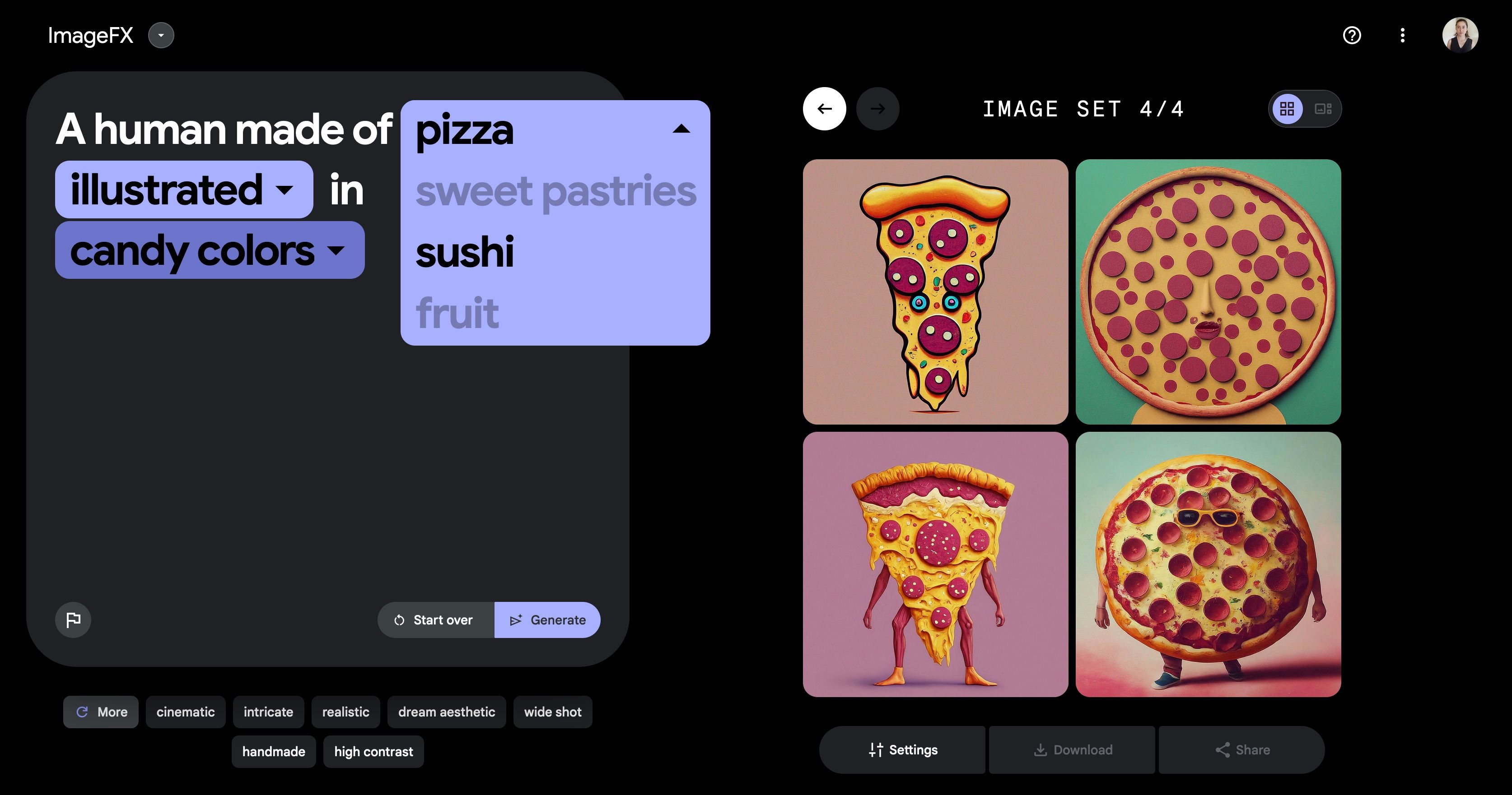 Выбор альтернативных слов в промптах ImageFX