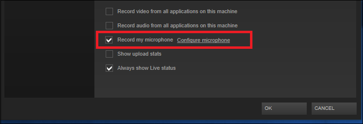 Параметр записи микрофона