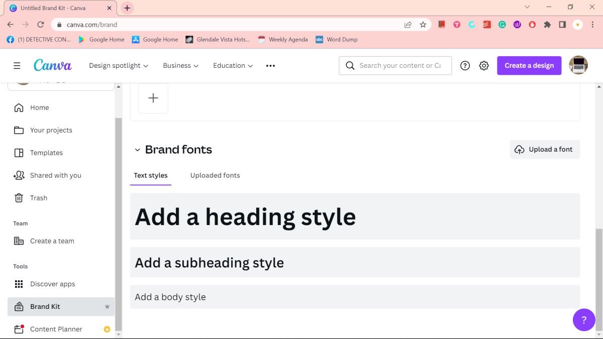 страница шрифтов бренда в Canva в разделе Brand Kit