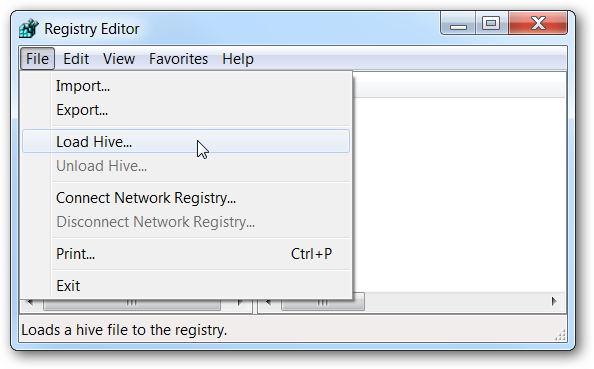Загрузка hive в редактор реестра для просмотра содержимого старой копии