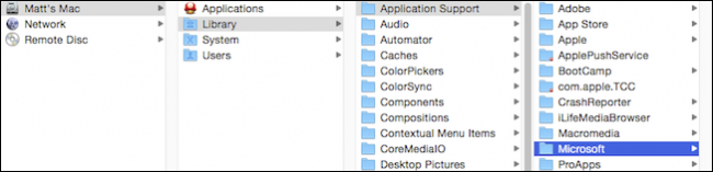 Скриншот: Файлы Microsoft в Application Support системной Library