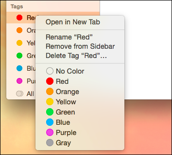Контекстное меню метки в Finder