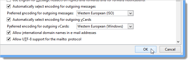 Закрытие диалога параметров Outlook после сохранения