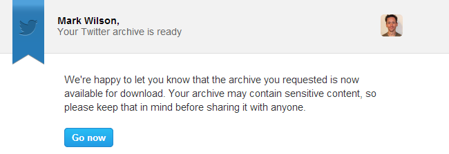 Страница загрузки архива Twitter
