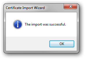 Успешный импорт сертификата