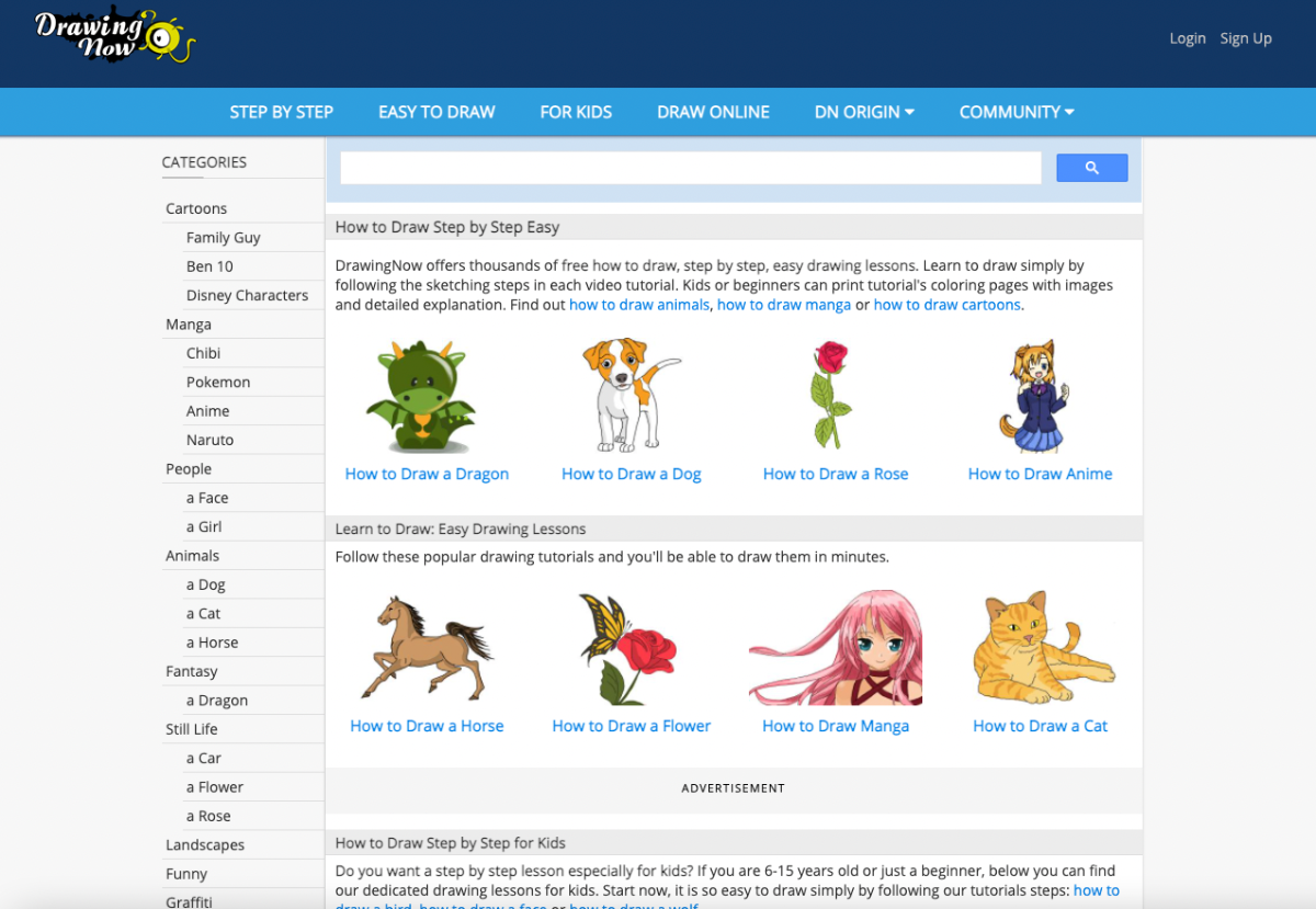 Главная страница Drawing Now с примерами инструкций и инструментов для рисования онлайн