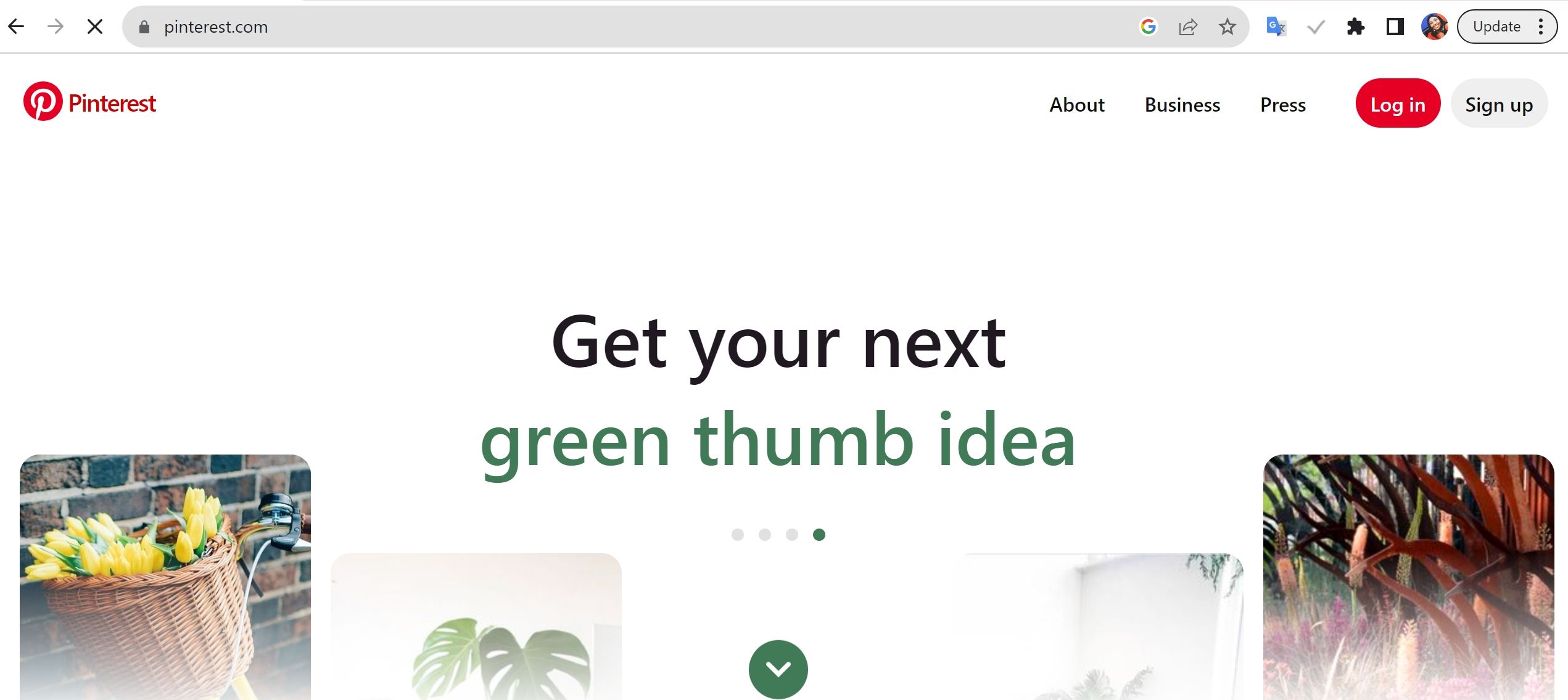 Страница регистрации бизнес-аккаунта Pinterest