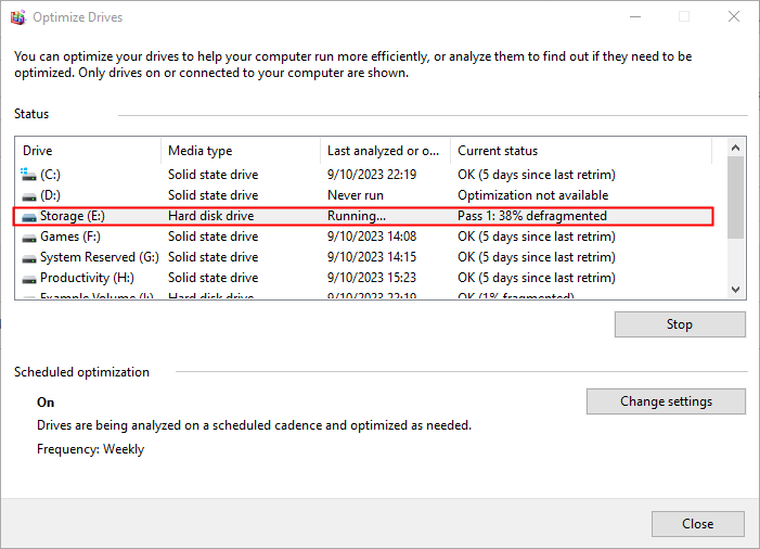 Диск E: в процессе дефрагментации — 38% выполнено
