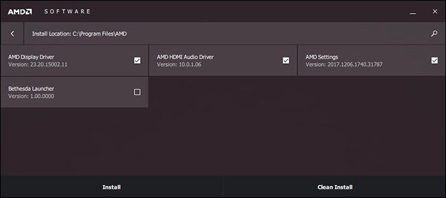 Опция чистой установки в установщике AMD