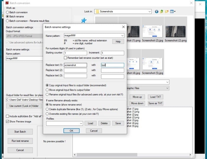 IrfanView — настройки шаблона переименования