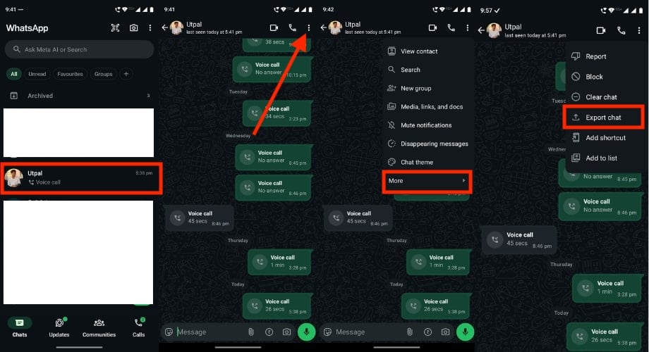 Экспорт чата из WhatsApp на Android