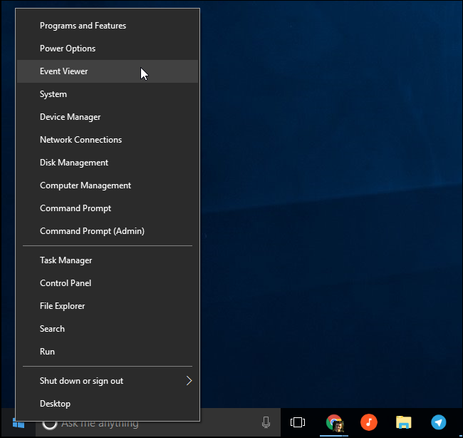 Снимок экрана: Просмотр событий Windows
