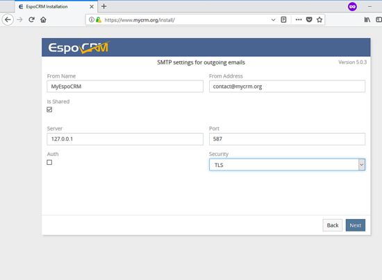 SMTP settings