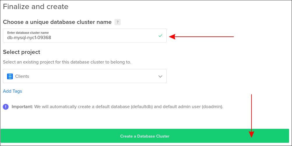 Screenshot of creating a MySQL Managed Database on DigitalOcean