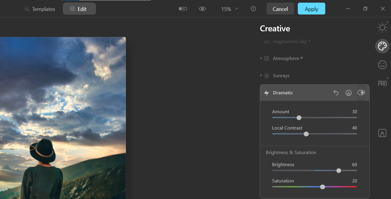 Dramatic настройки — скриншот